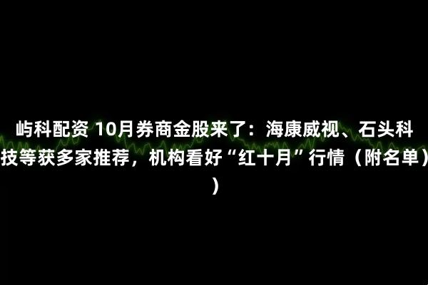 屿科配资 10月券商金股来了：海康威视、石头科技等获多家推荐，机构看好“红十月”行情（附名单）