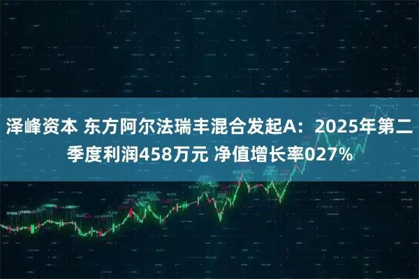 泽峰资本 东方阿尔法瑞丰混合发起A：2025年第二季度利润458万元 净值增长率027%